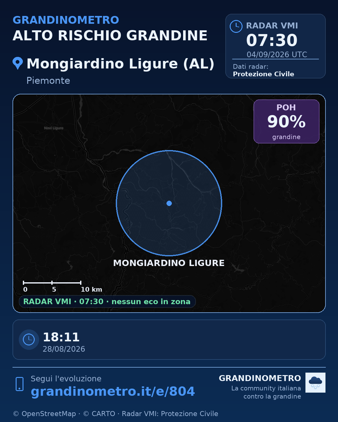 Mappa dell'evento: grandine a Mongiardino Ligure (AL)