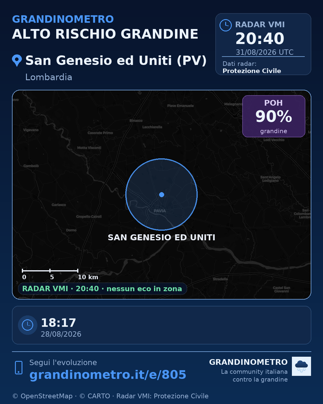 Mappa dell'evento: grandine a San Genesio ed Uniti (PV)