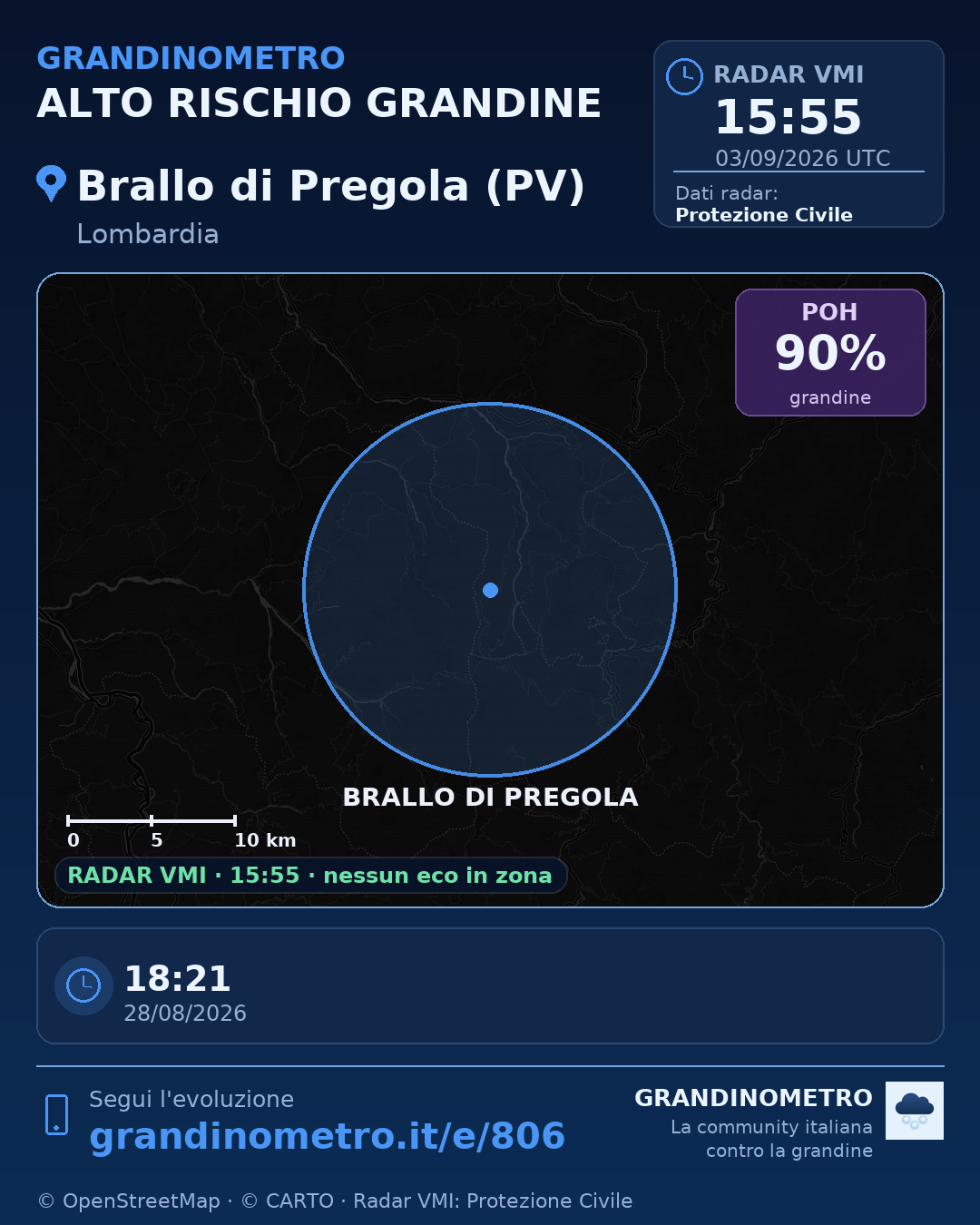 Mappa dell'evento: grandine a Brallo di Pregola (PV)