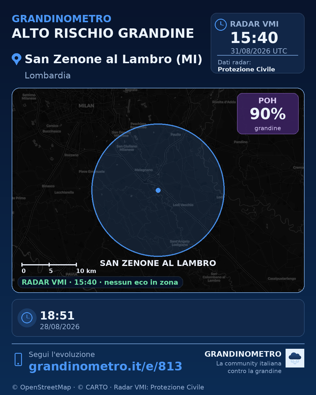 Mappa dell'evento: grandine a San Zenone al Lambro (MI)