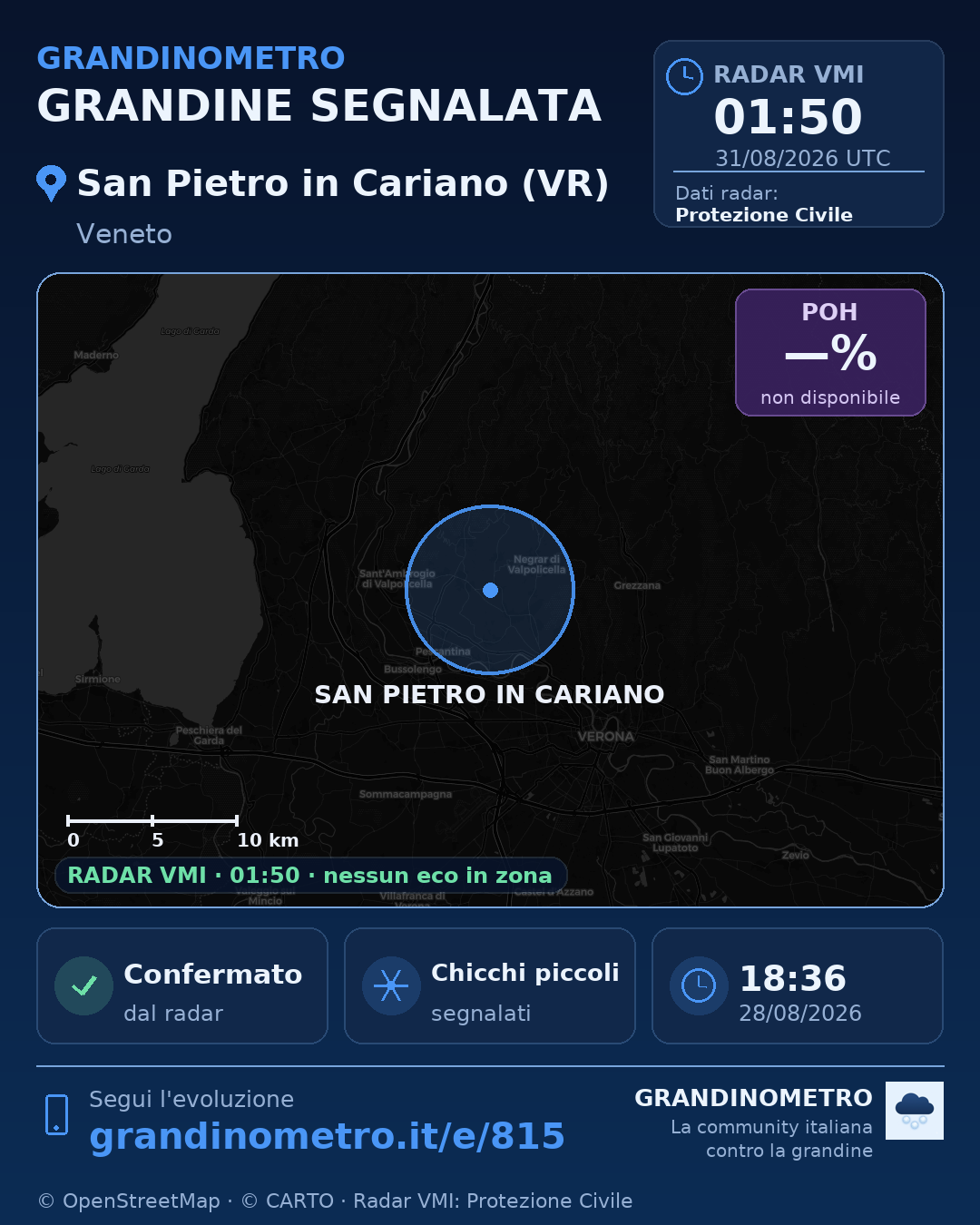 Mappa dell'evento: grandine a San Pietro in Cariano (VR)