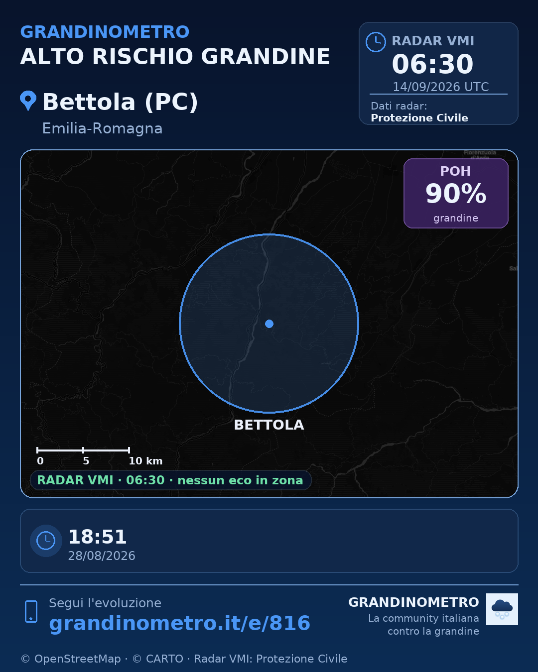 Mappa dell'evento: grandine a Bettola (PC)