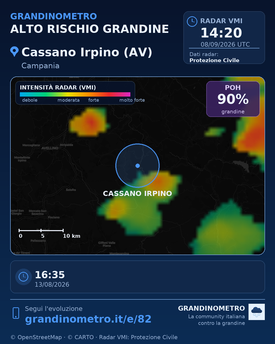 Mappa dell'evento: grandine a Cassano Irpino (AV)