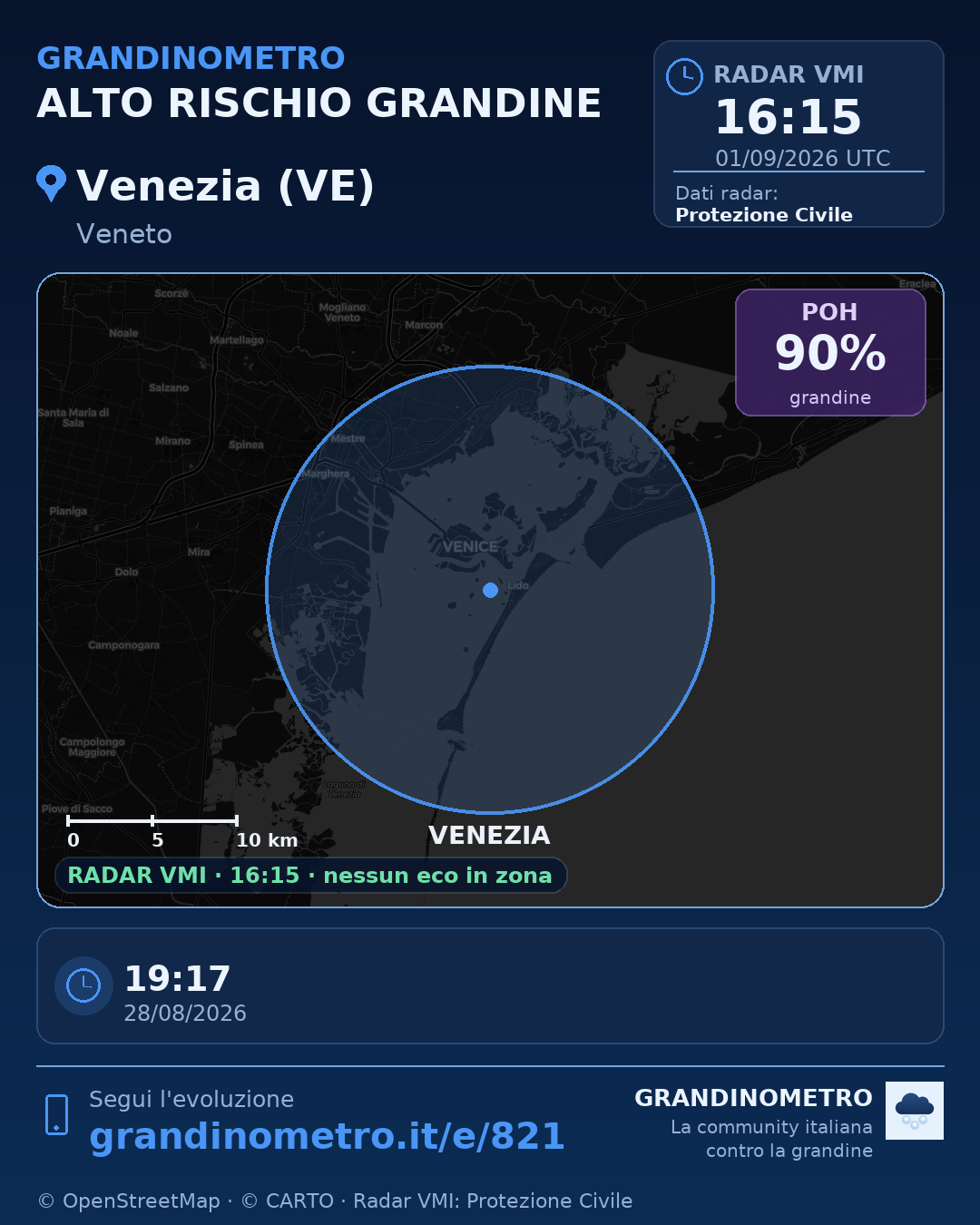 Mappa dell'evento: grandine a Venezia (VE)