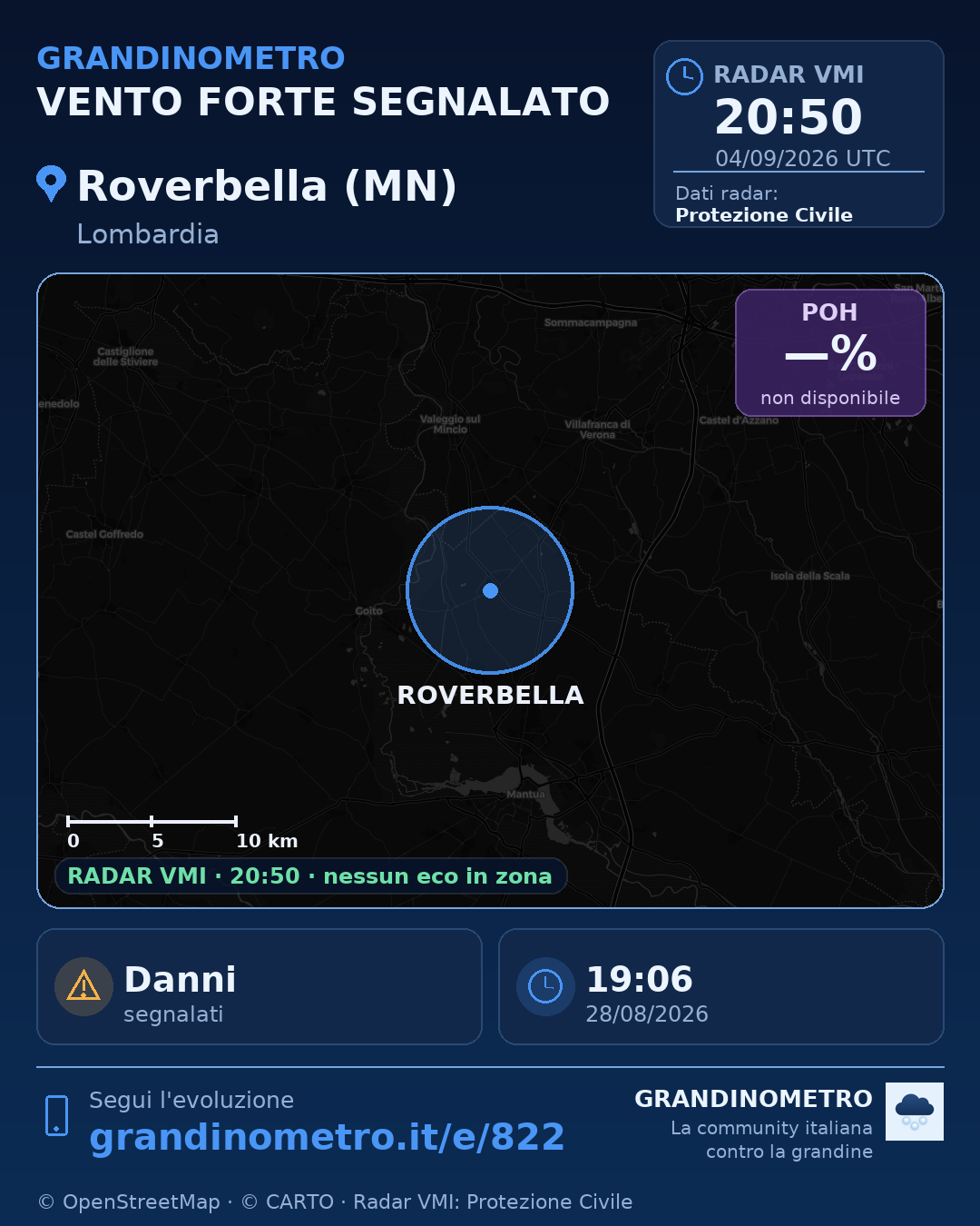 Mappa dell'evento: vento forte a Roverbella (MN)