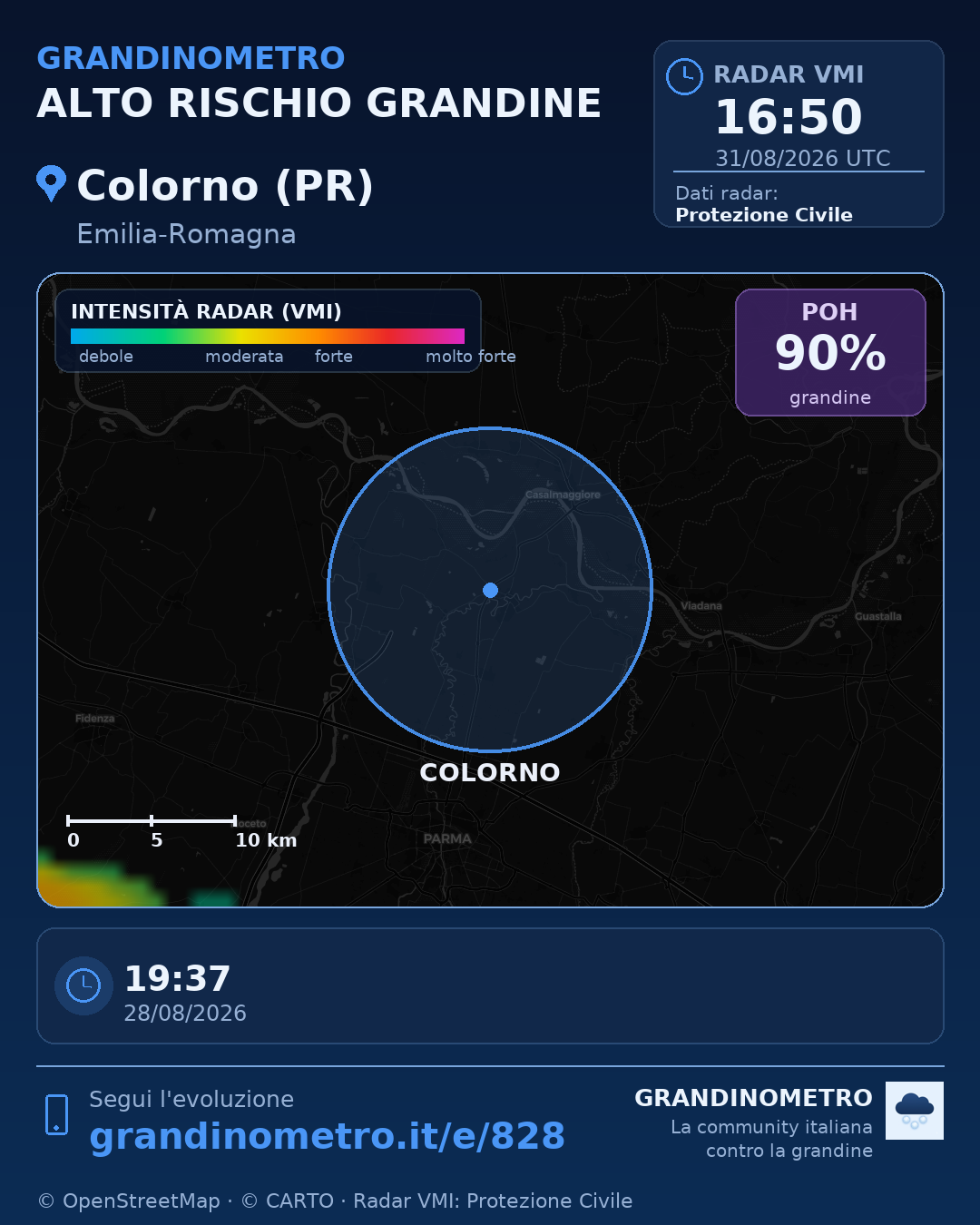 Mappa dell'evento: grandine a Colorno (PR)
