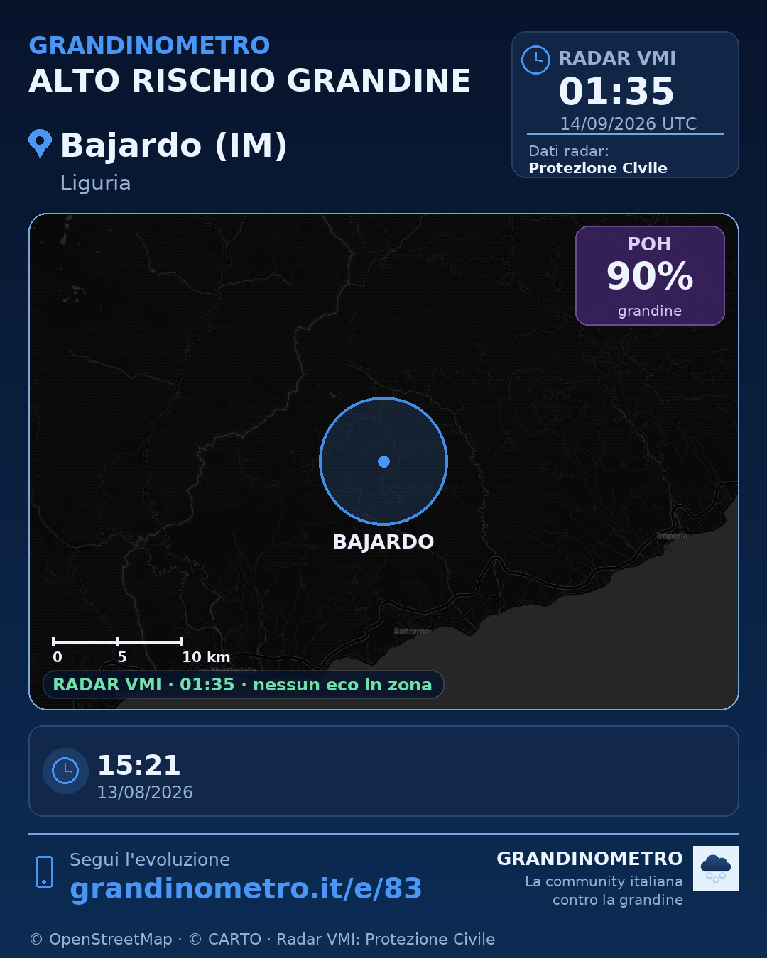 Mappa dell'evento: grandine a Bajardo (IM)