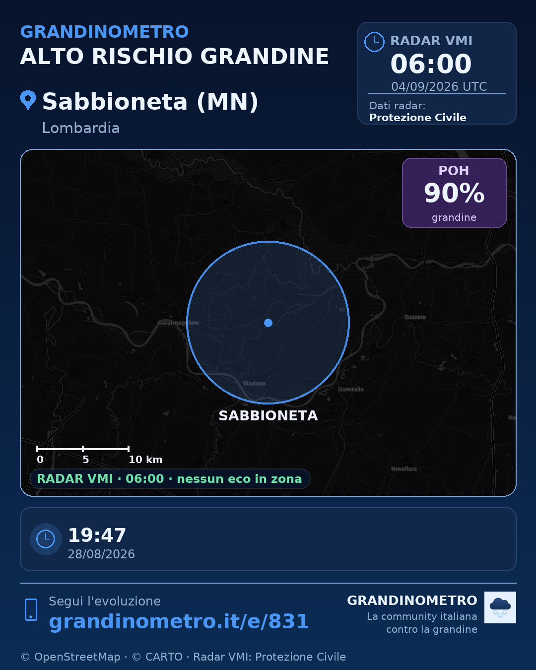 Mappa dell'evento: grandine a Sabbioneta (MN)