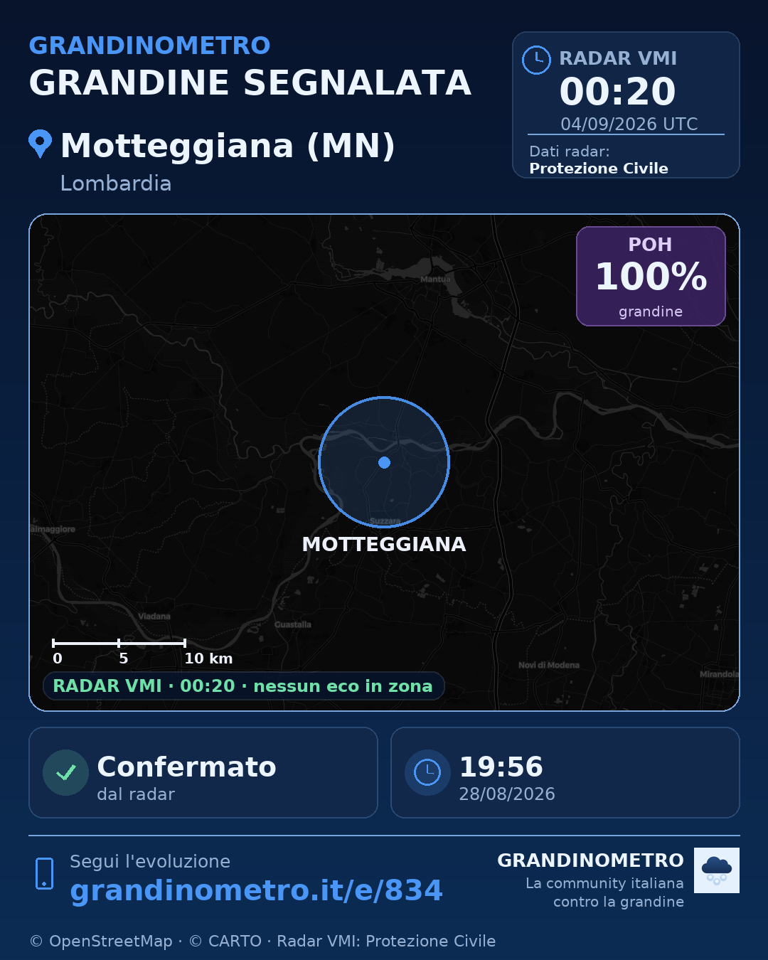 Mappa dell'evento: grandine a Motteggiana (MN)