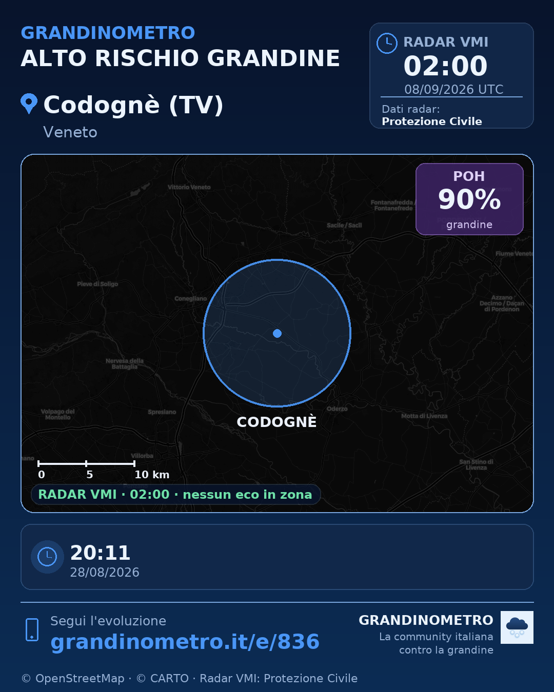 Mappa dell'evento: grandine a Codognè (TV)
