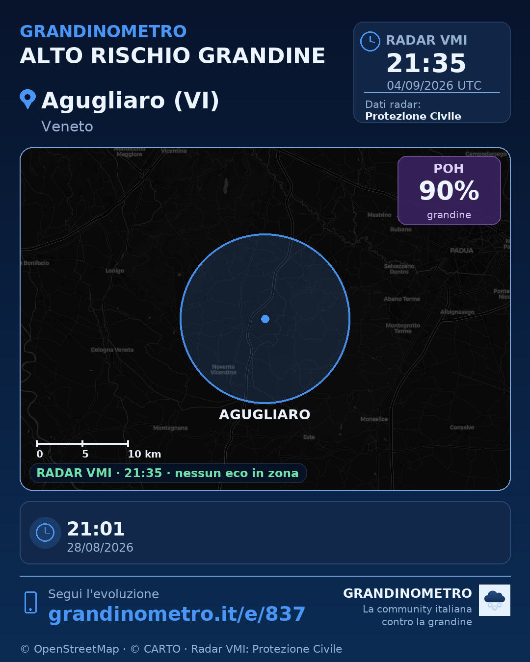 Mappa dell'evento: grandine ad Agugliaro (VI)