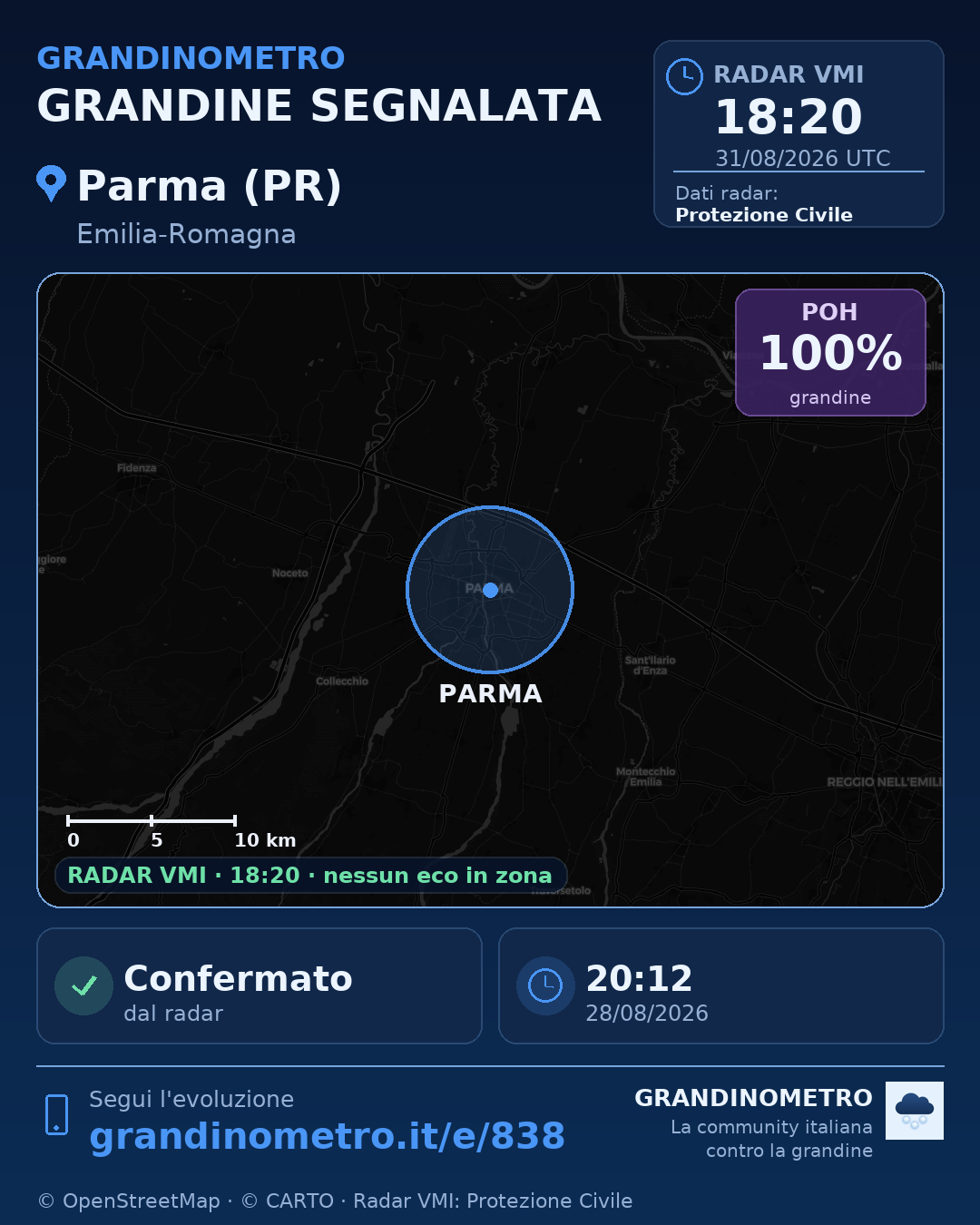 Mappa dell'evento: grandine a Parma (PR)
