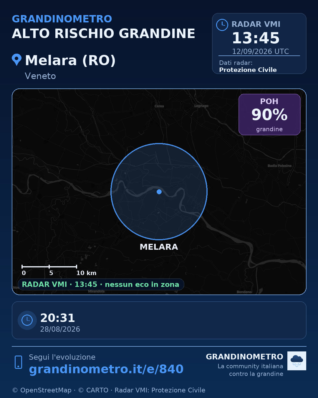 Mappa dell'evento: grandine a Melara (RO)