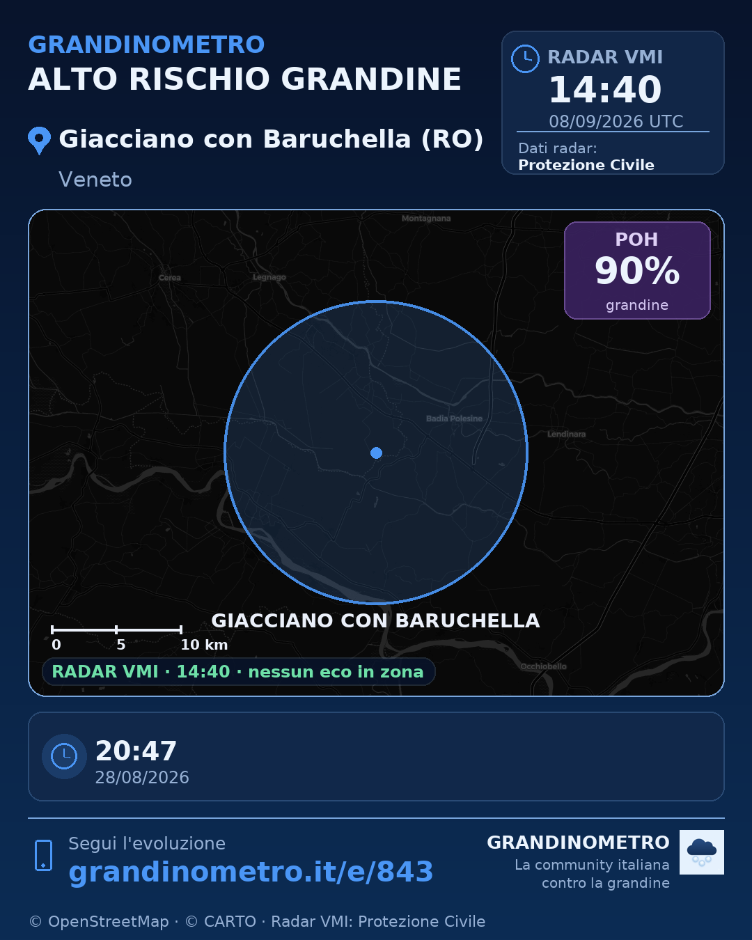 Mappa dell'evento: grandine a Giacciano con Baruchella (RO)