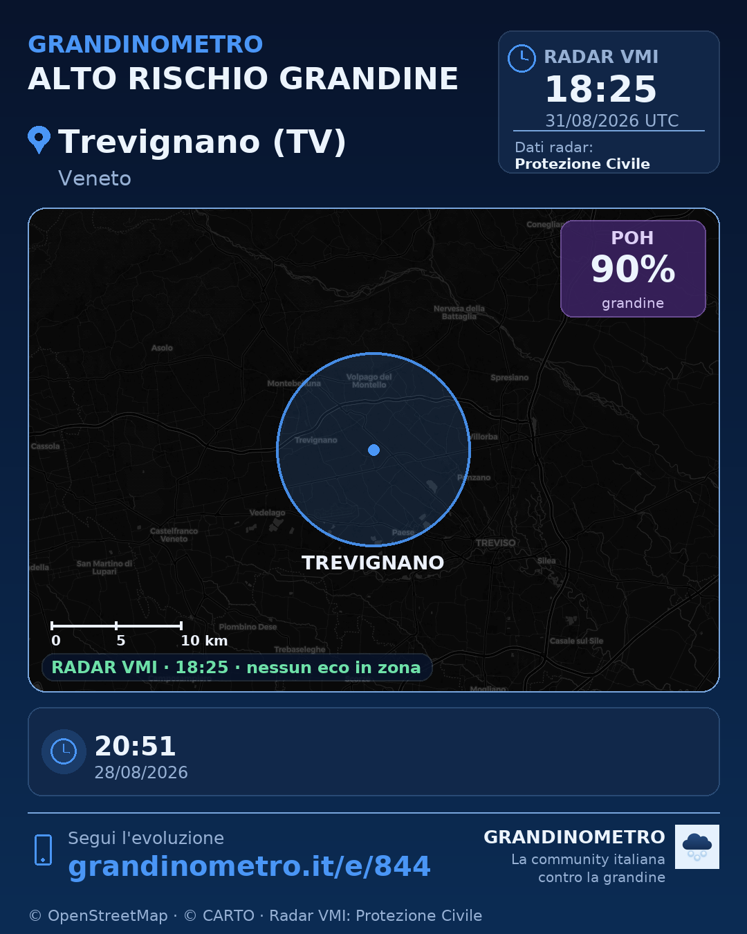 Mappa dell'evento: grandine a Trevignano (TV)