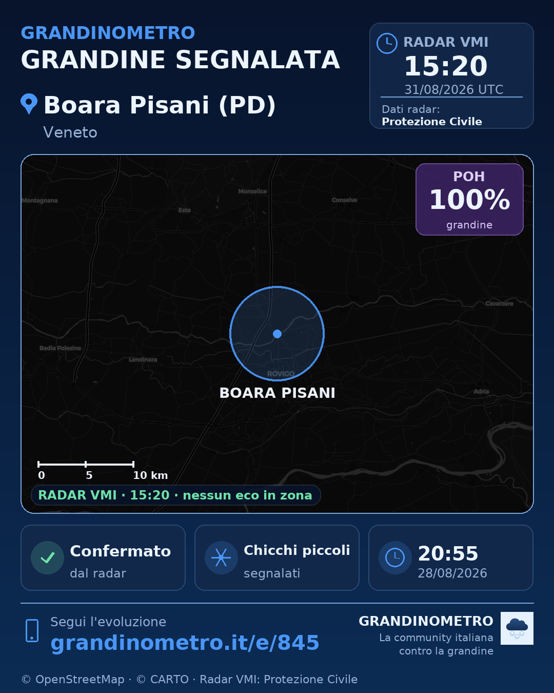 Mappa dell'evento: grandine a Boara Pisani (PD)