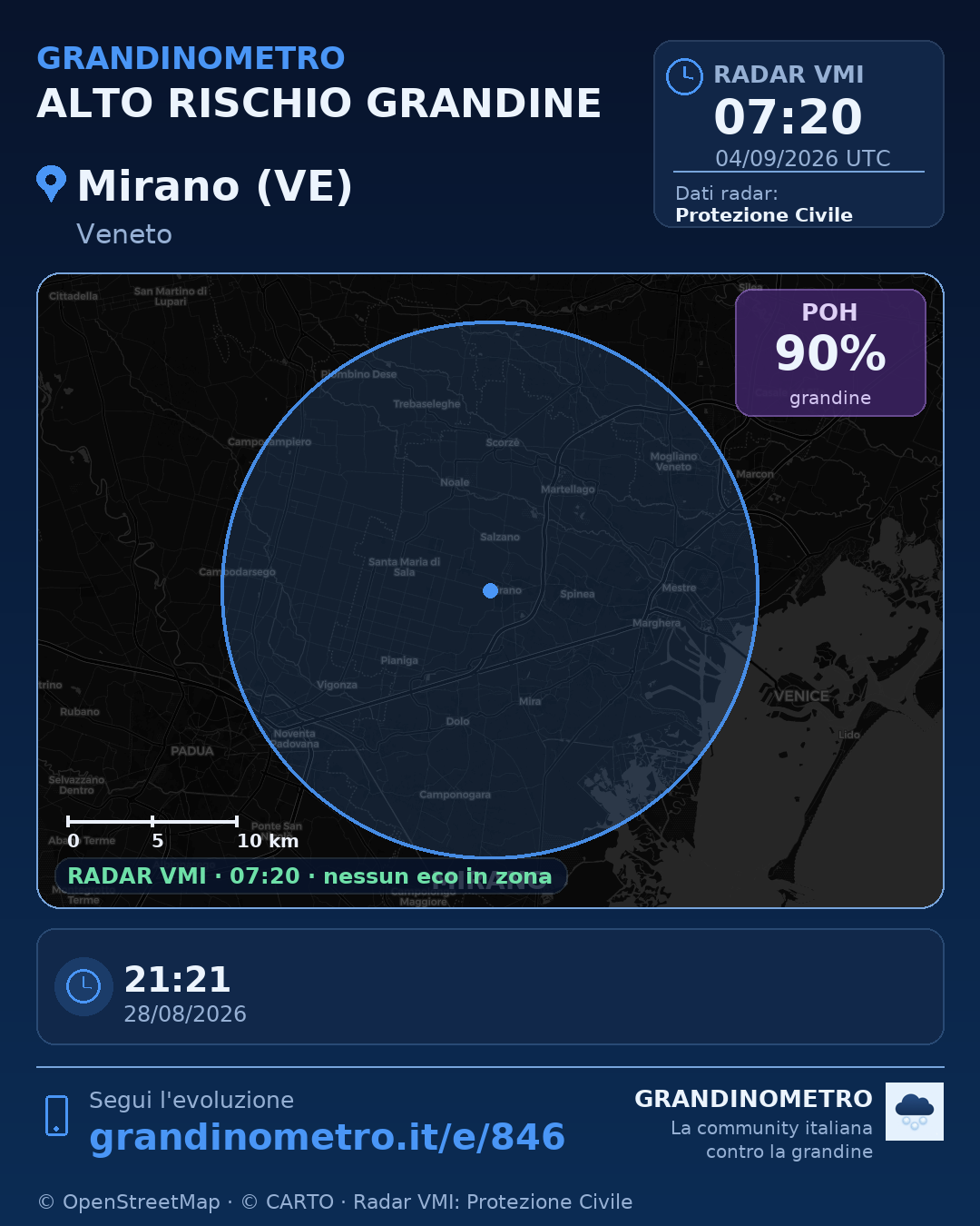 Mappa dell'evento: grandine a Mirano (VE)