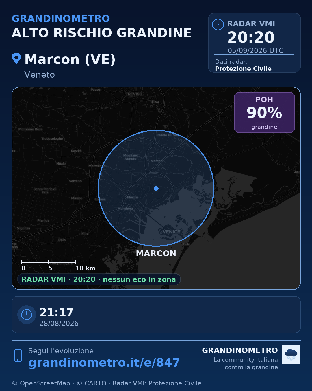 Mappa dell'evento: grandine a Marcon (VE)