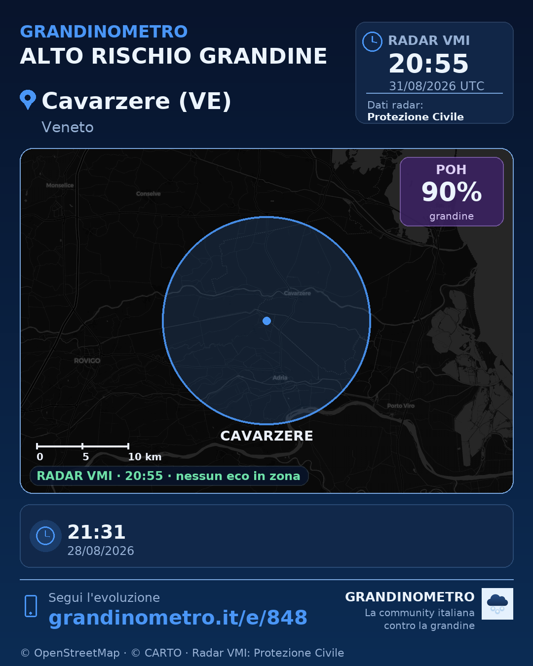 Mappa dell'evento: grandine a Cavarzere (VE)
