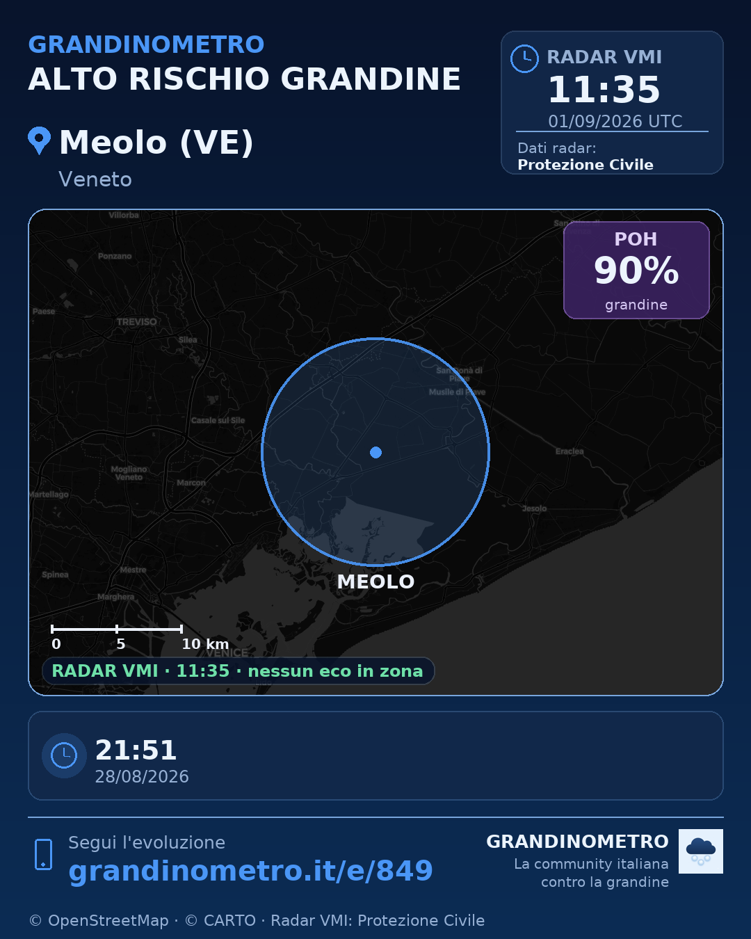 Mappa dell'evento: grandine a Meolo (VE)
