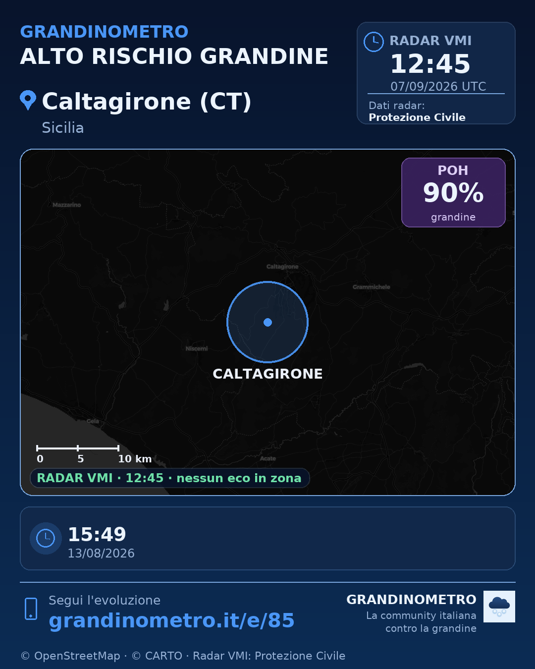 Mappa dell'evento: grandine a Caltagirone (CT)
