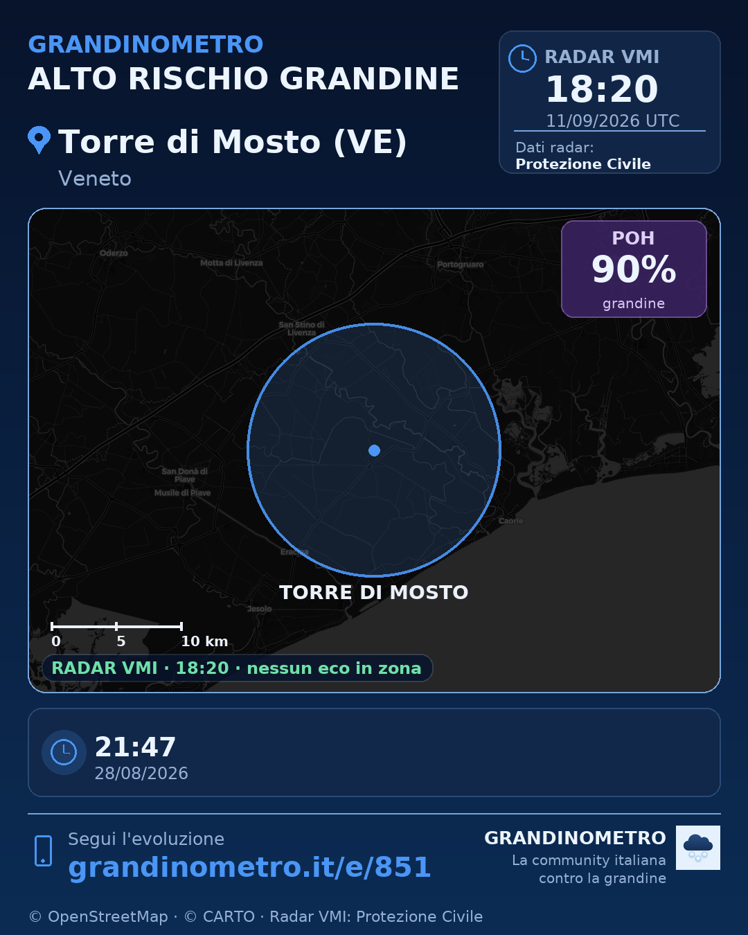 Mappa dell'evento: grandine a Torre di Mosto (VE)