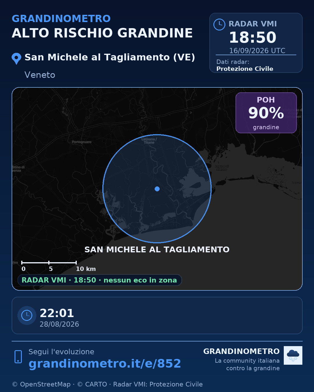 Mappa dell'evento: grandine a San Michele al Tagliamento (VE)