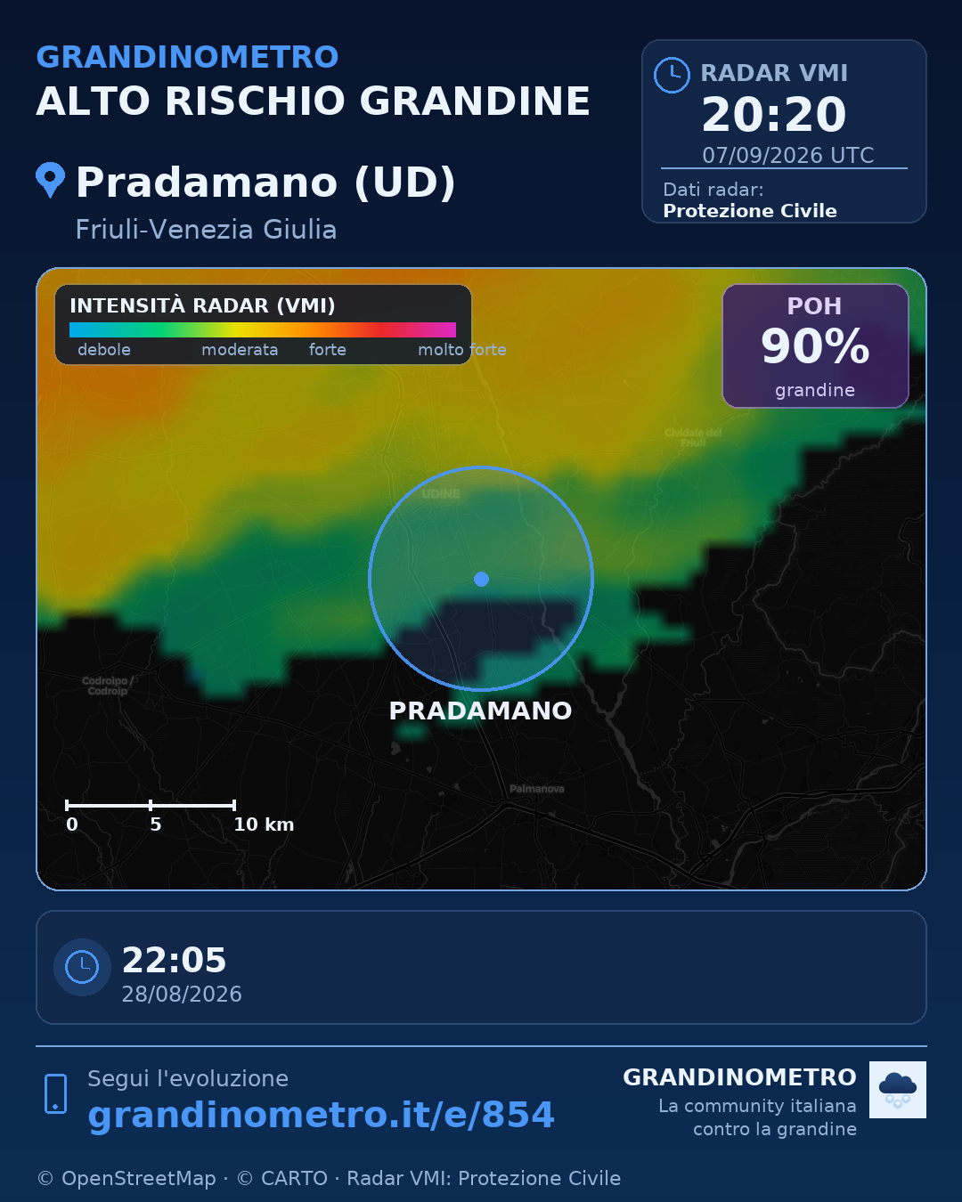 Mappa dell'evento: grandine a Pradamano (UD)