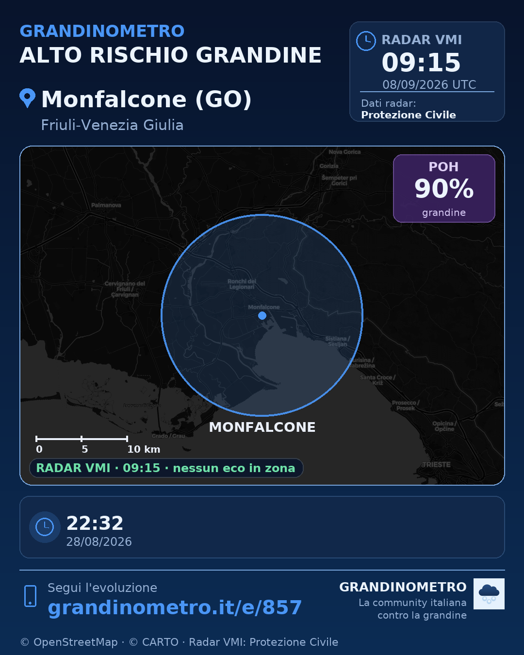 Mappa dell'evento: grandine a Monfalcone (GO)