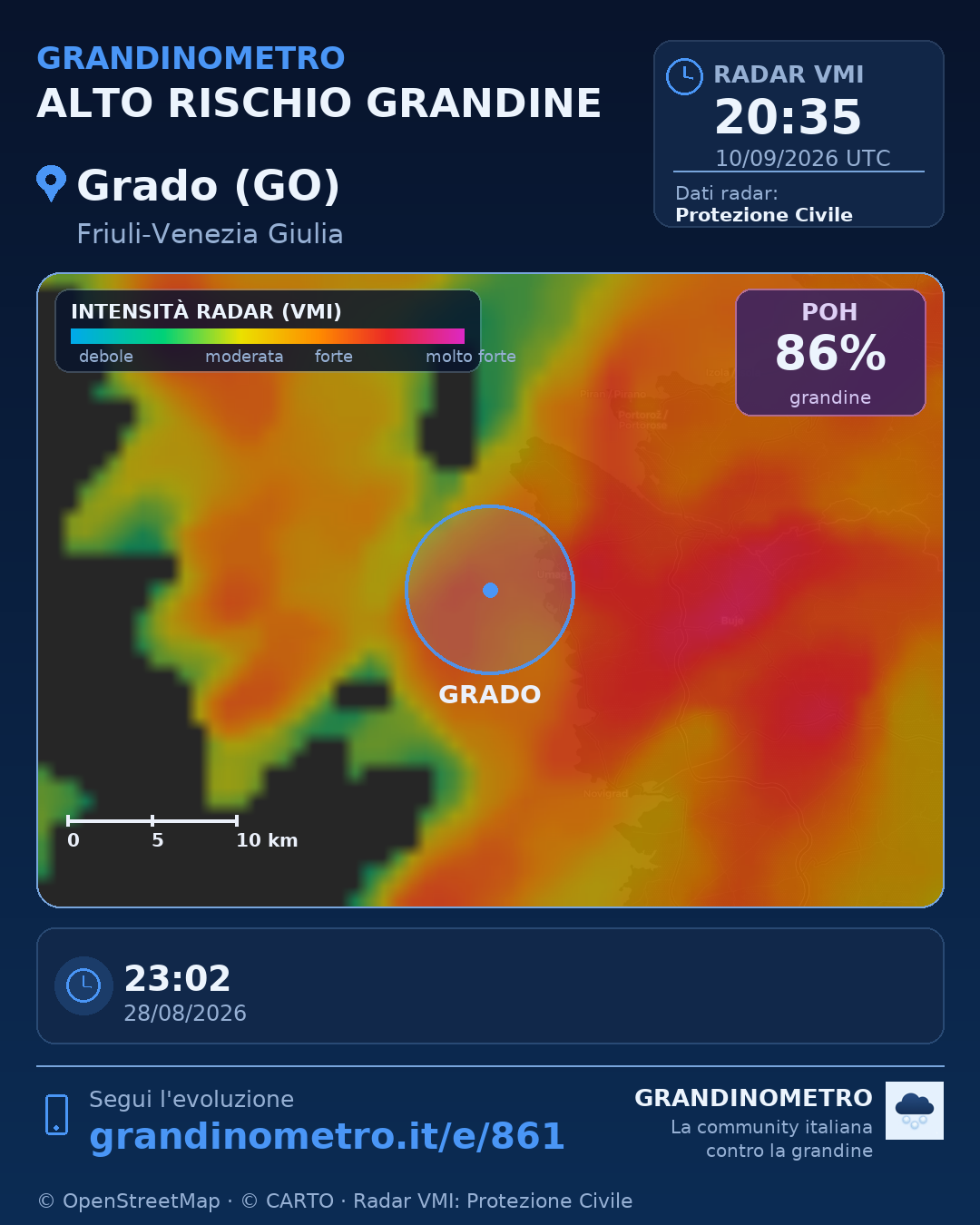 Mappa dell'evento: grandine a Grado (GO)
