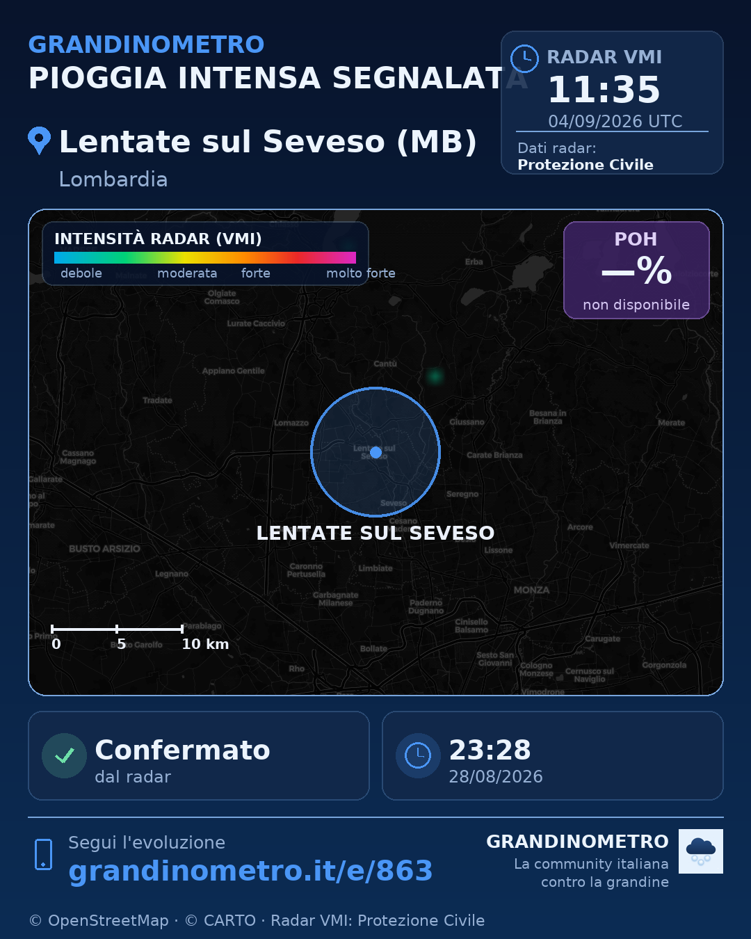 Mappa dell'evento: pioggia intensa a Lentate sul Seveso (MB)