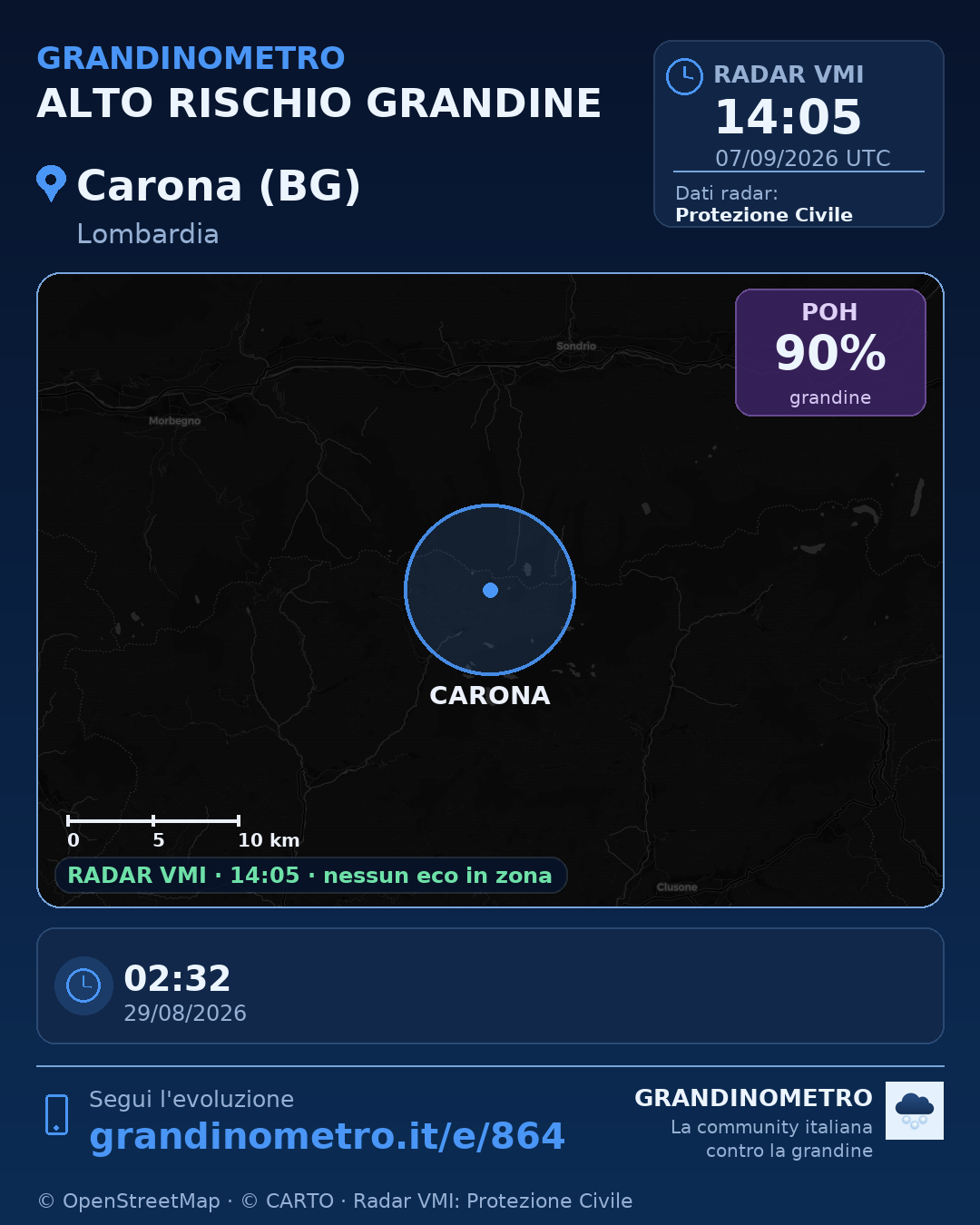Mappa dell'evento: grandine a Carona (BG)