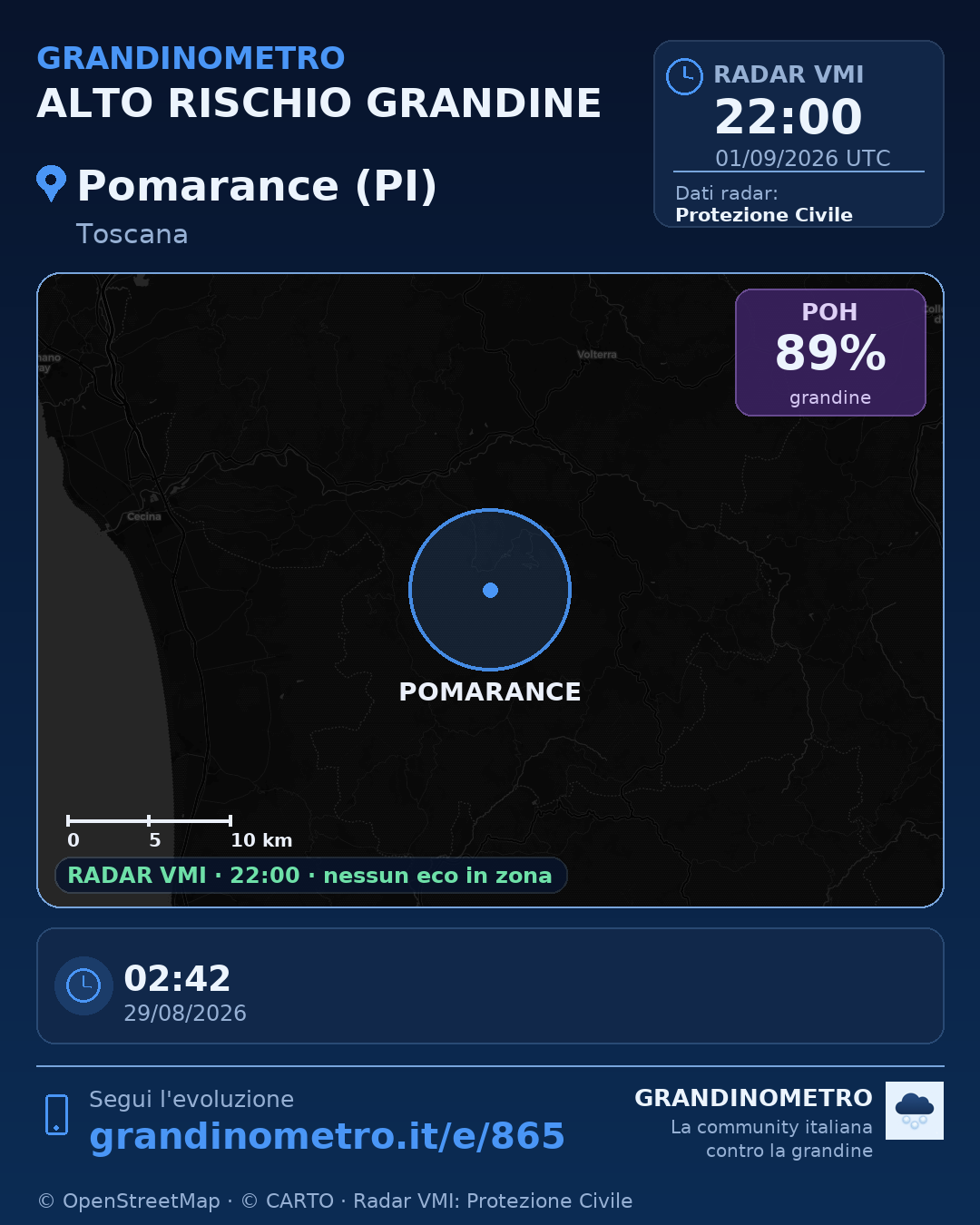 Mappa dell'evento: grandine a Pomarance (PI)