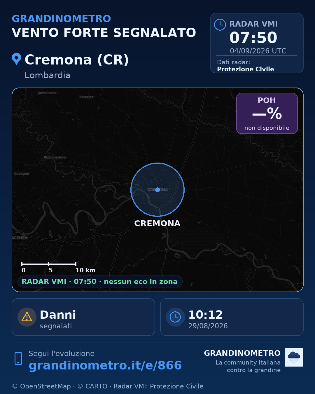 Mappa dell'evento: vento forte a Cremona (CR)