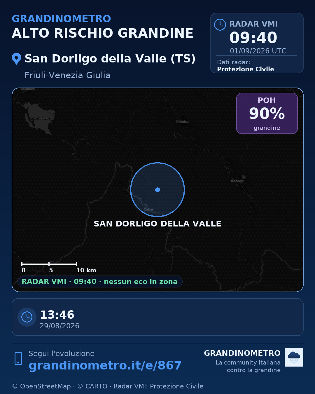 Mappa dell'evento: grandine a San Dorligo della Valle (TS)