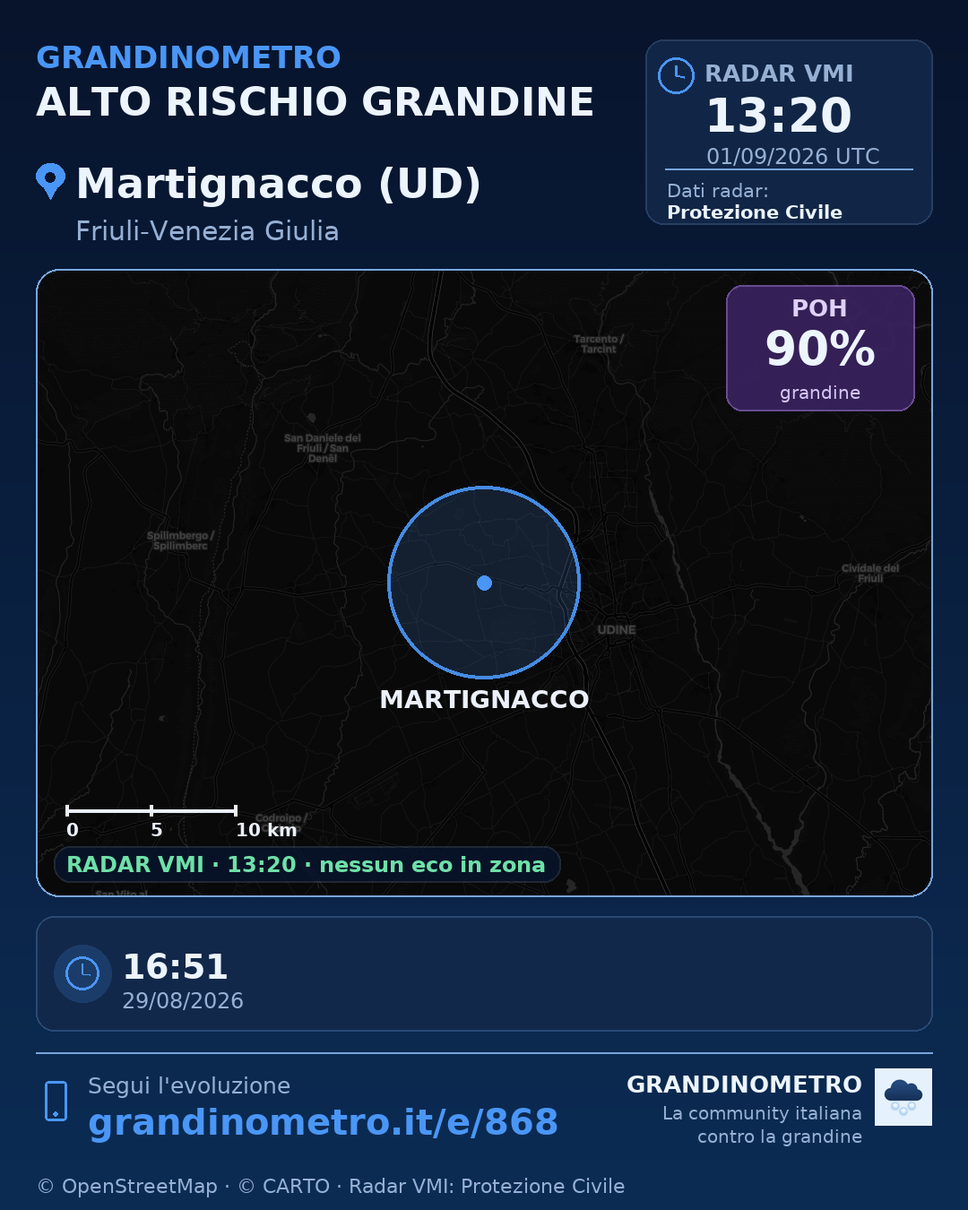 Mappa dell'evento: grandine a Martignacco (UD)