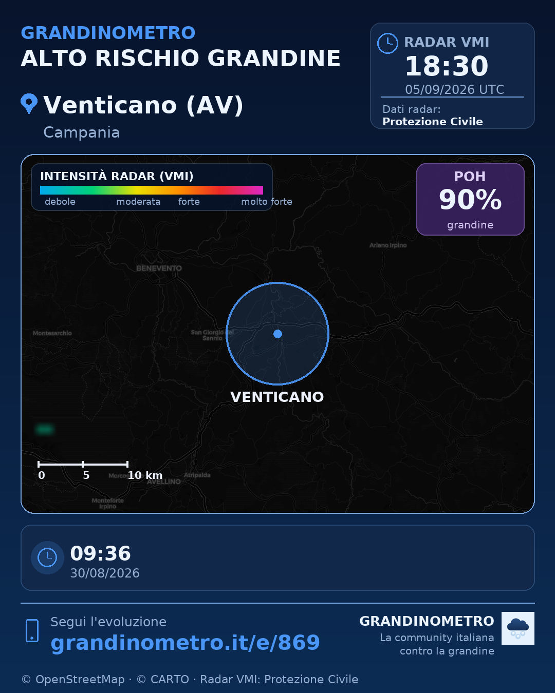 Mappa dell'evento: grandine a Venticano (AV)