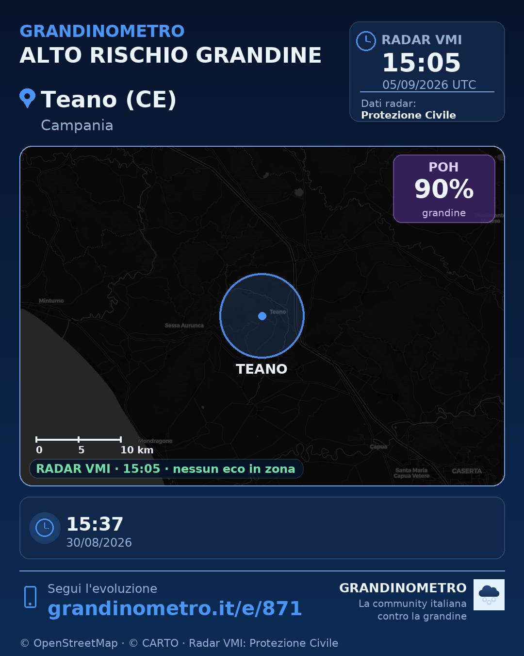 Mappa dell'evento: grandine a Teano (CE)