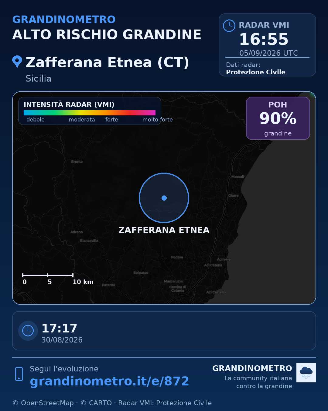 Mappa dell'evento: grandine a Zafferana Etnea (CT)