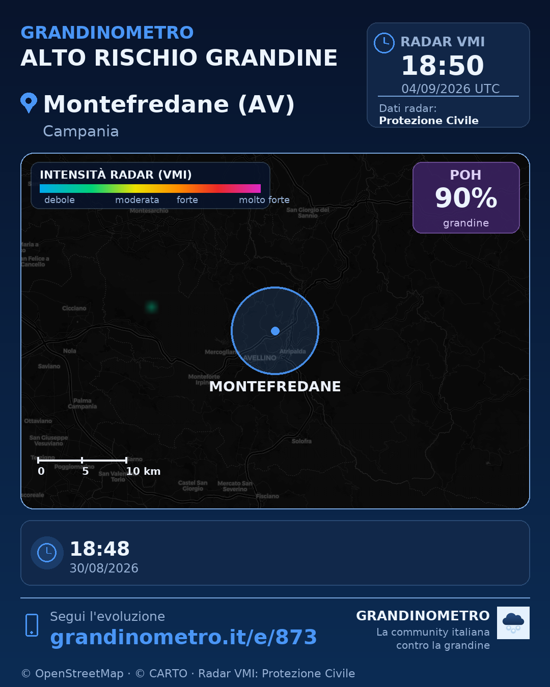 Mappa dell'evento: grandine a Montefredane (AV)