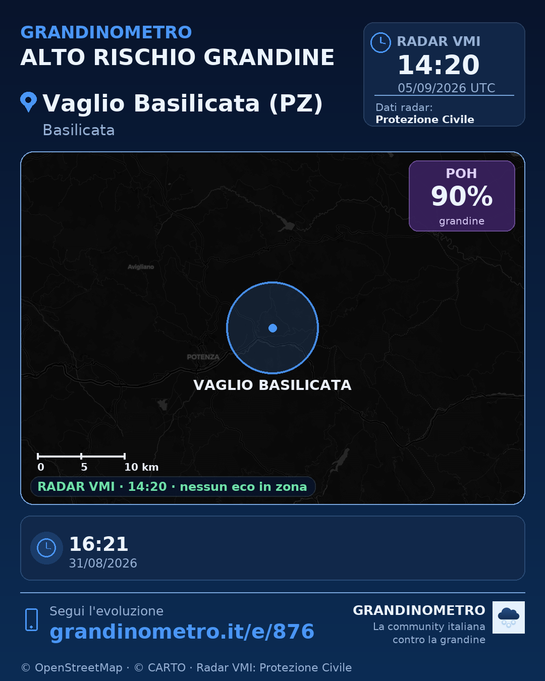 Mappa dell'evento: grandine a Vaglio Basilicata (PZ)