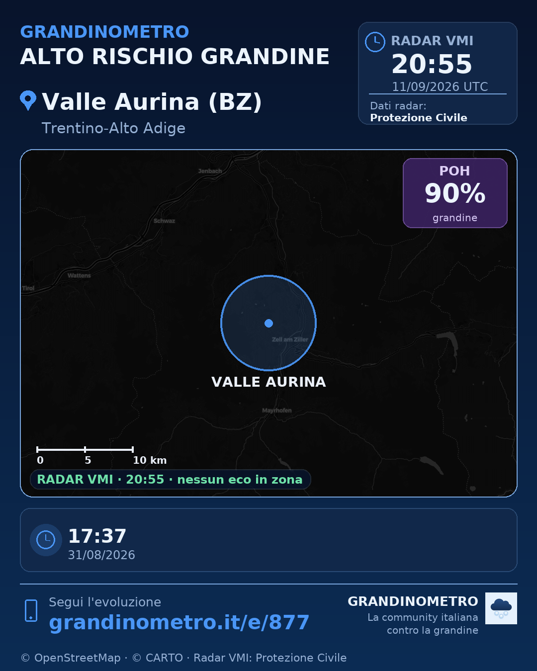 Mappa dell'evento: grandine a Valle Aurina (BZ)