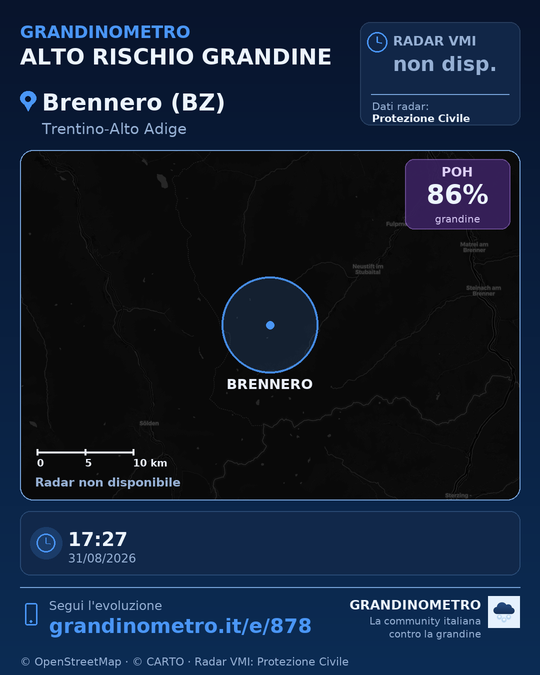 Mappa dell'evento: grandine a Brennero (BZ)