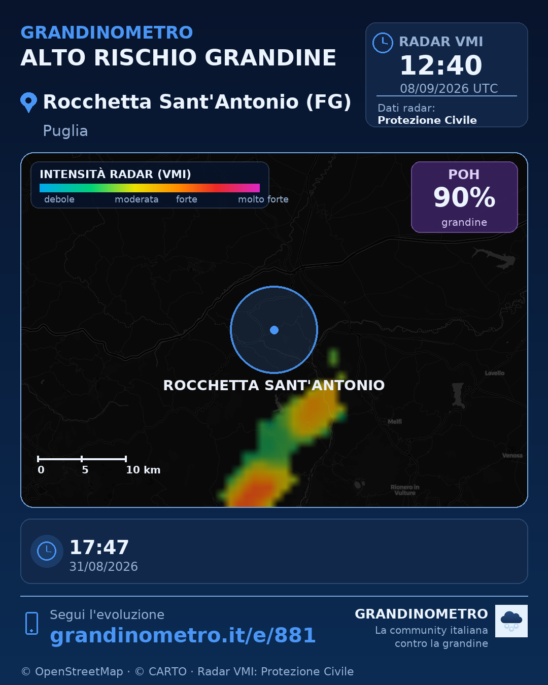 Mappa dell'evento: grandine a Rocchetta Sant'Antonio (FG)