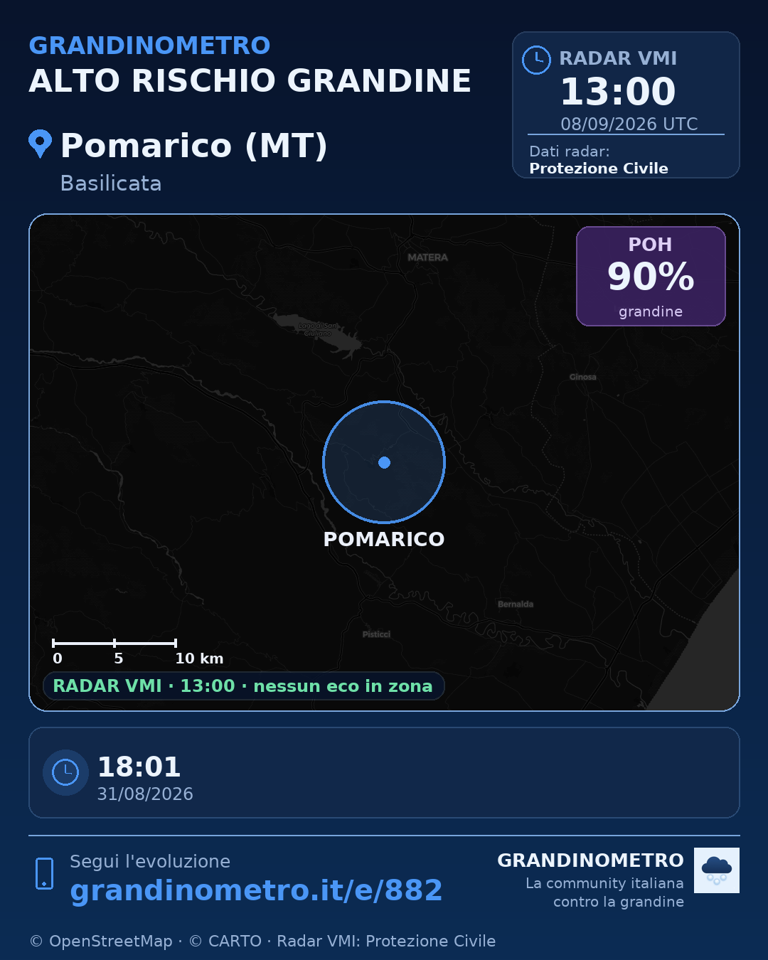 Mappa dell'evento: grandine a Pomarico (MT)