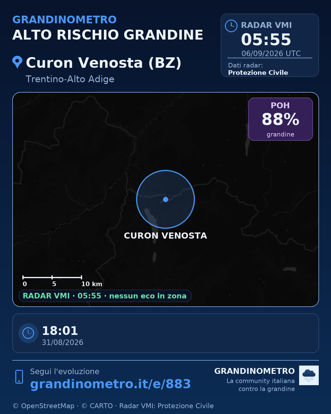 Mappa dell'evento: grandine a Curon Venosta (BZ)