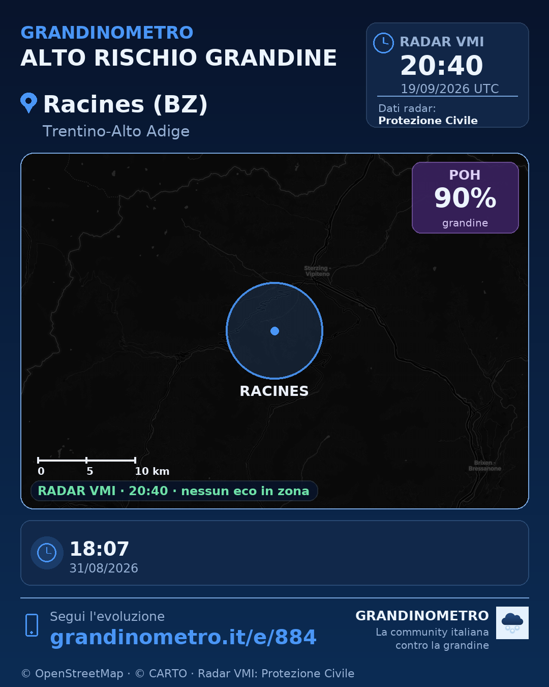 Mappa dell'evento: grandine a Racines (BZ)