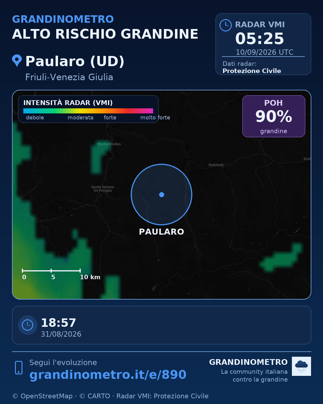 Mappa dell'evento: grandine a Paularo (UD)