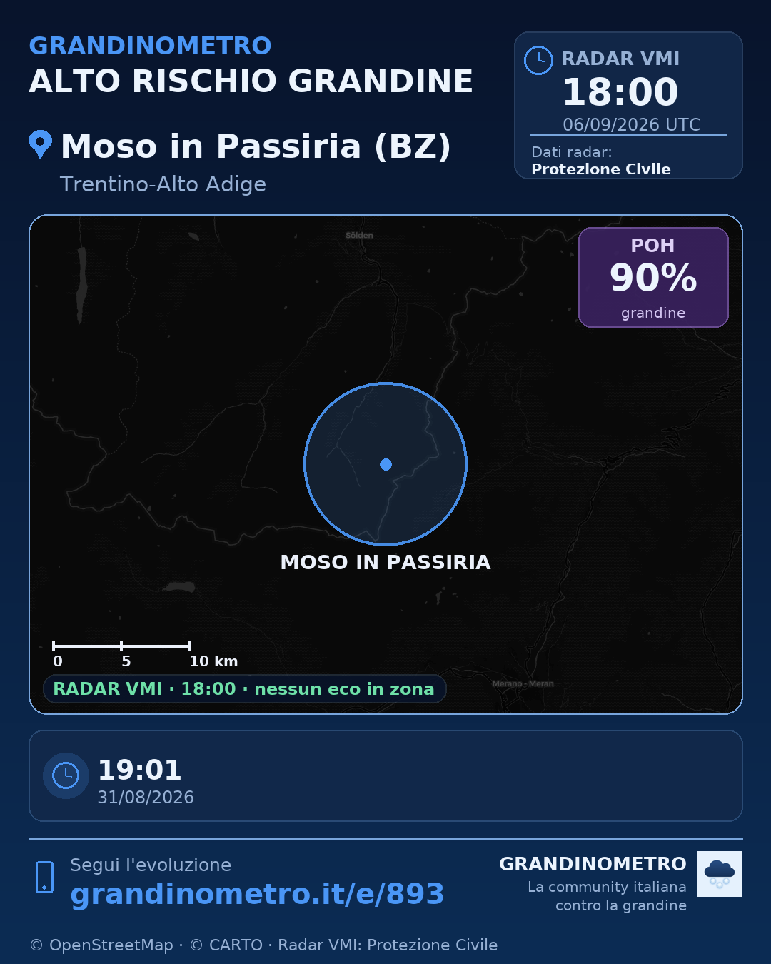 Mappa dell'evento: grandine a Moso in Passiria (BZ)