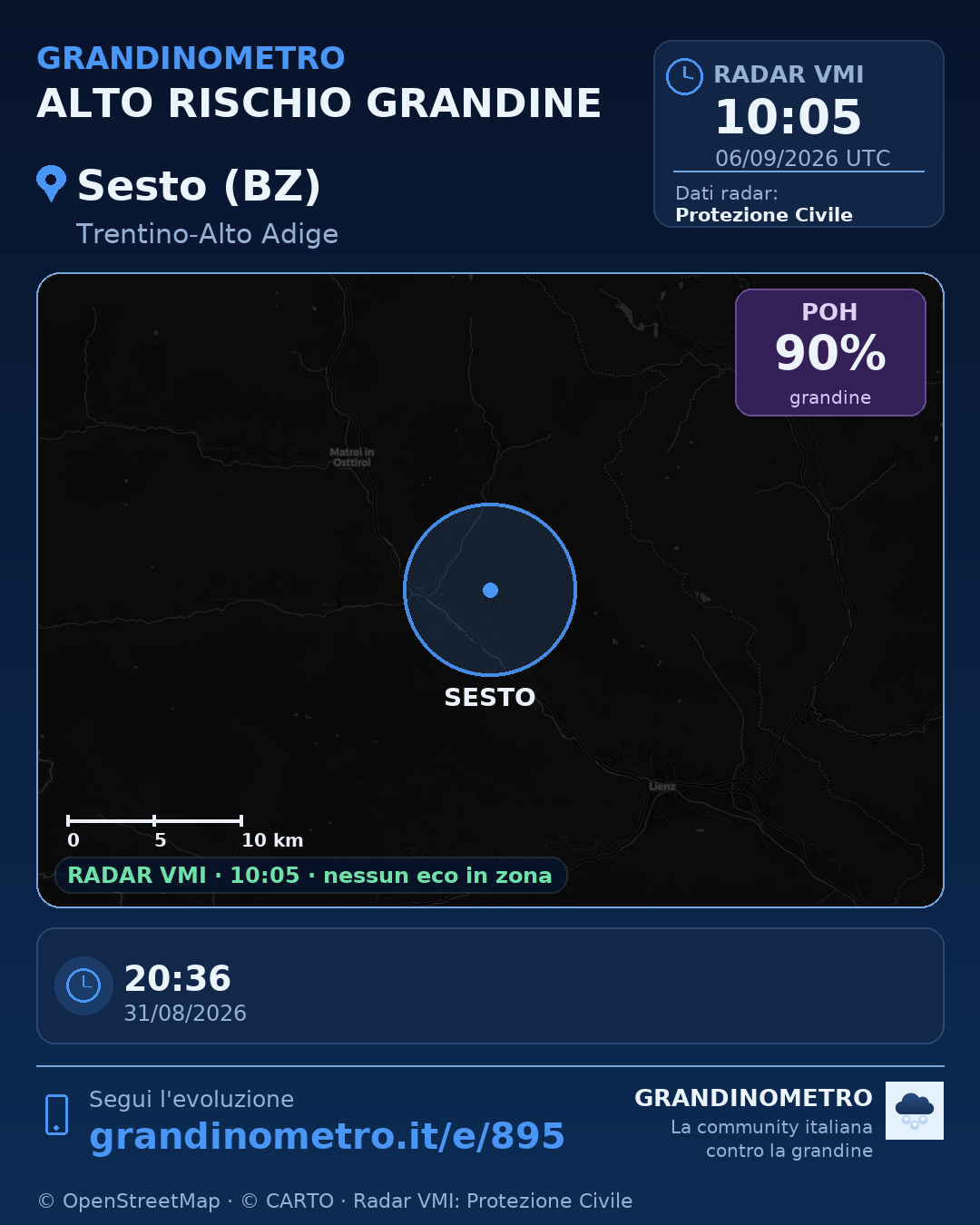 Mappa dell'evento: grandine a Sesto (BZ)